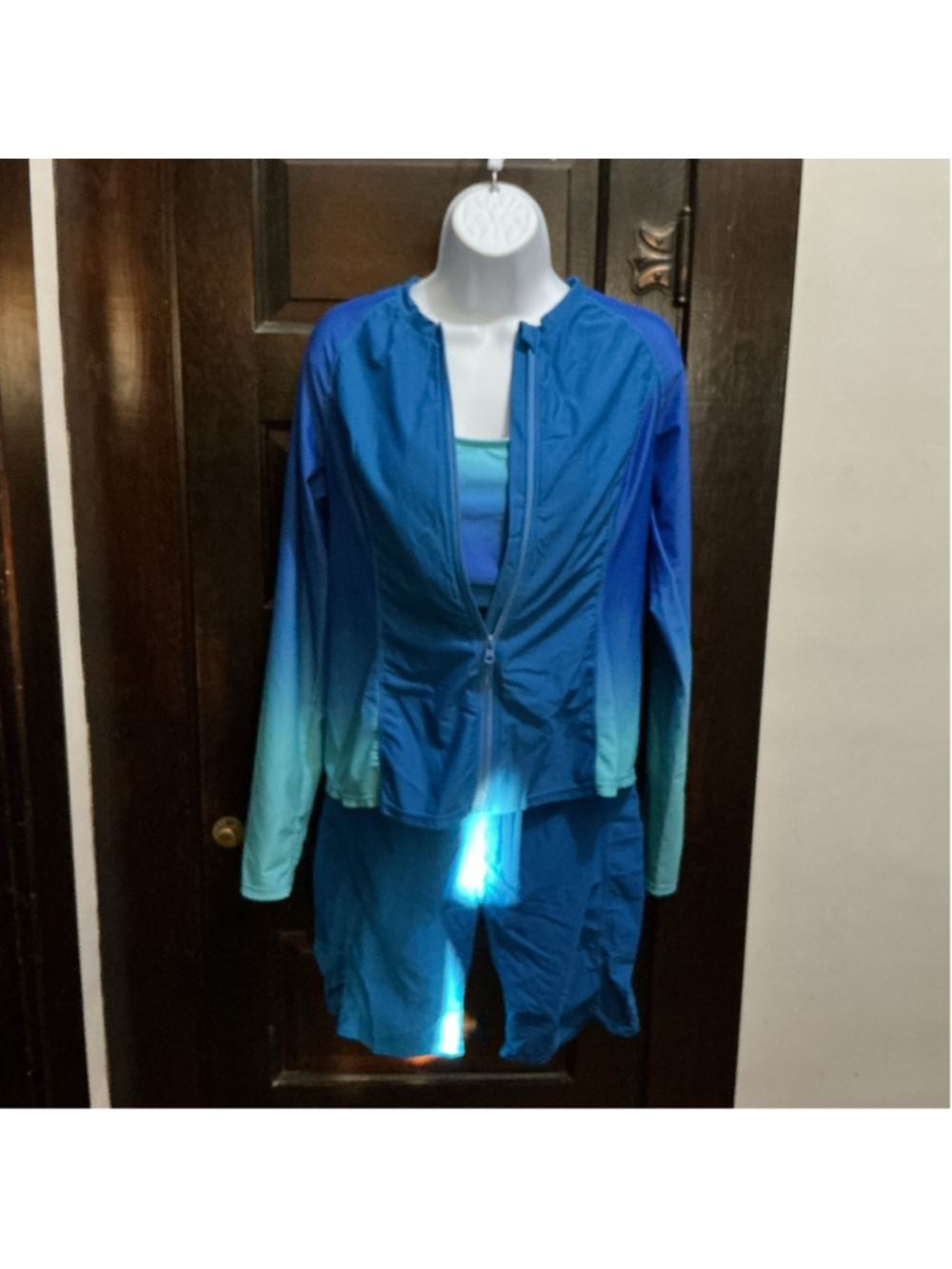 (43) Women's Blue Ombre Long Sleeve Swimsuit Cover-up Set